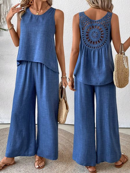 

Simple Lace Two-Piece Set, Blue, Suit Set