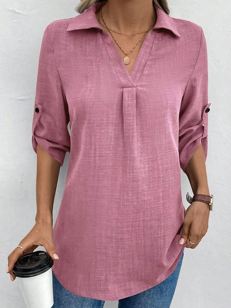 

Simple Loose Plain Shirt Collar Shirt, Pink, Shirts & Blouses