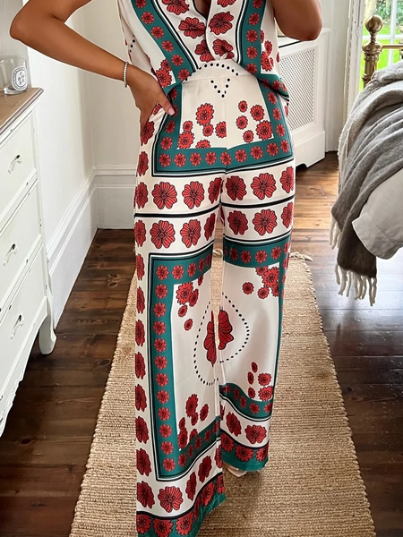 

Loose Vacation Floral Long Pants Straight pants, As picture, Pants