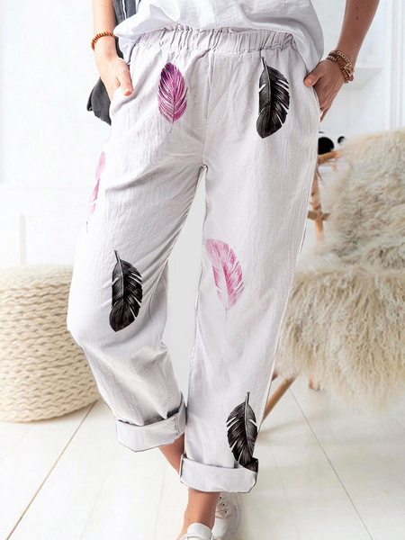 

Casual Loose Feather Pants, White, Pants