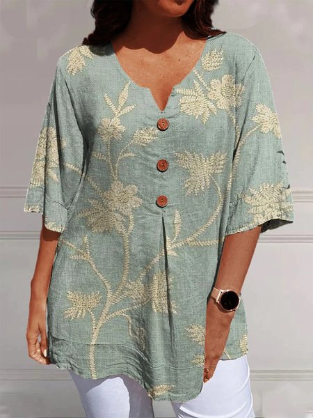 

Casual Floral Notched Shirt, Green, Shirts & Blouses