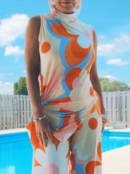 

Casual Floral Loose Sleeveless Tank Top, Orange, Tanks and Camis