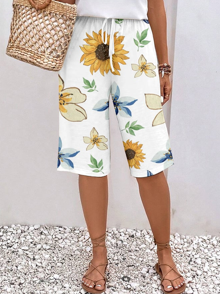 

Casual Floral Fifth Pants Pant, White, Pants