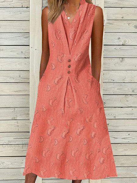 

Women Plain V Neck Sleeveless Comfy Casual Maxi Dress, Orange red, Dresses