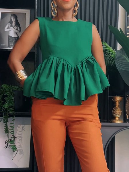 

Plain Urban Crew Neck Regular Fit Tank Top, Green, Tanks and Camis
