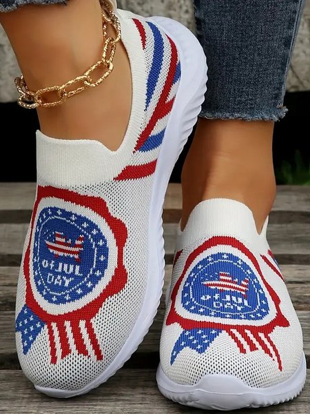 

All Season Mesh Fabric America Flag Casual Shallow Shoes, White, Sneakers