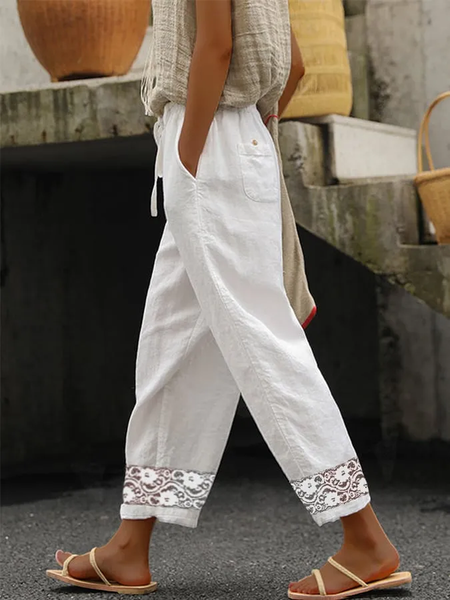 

Casual Plain Long Lace Pant, White, Pants