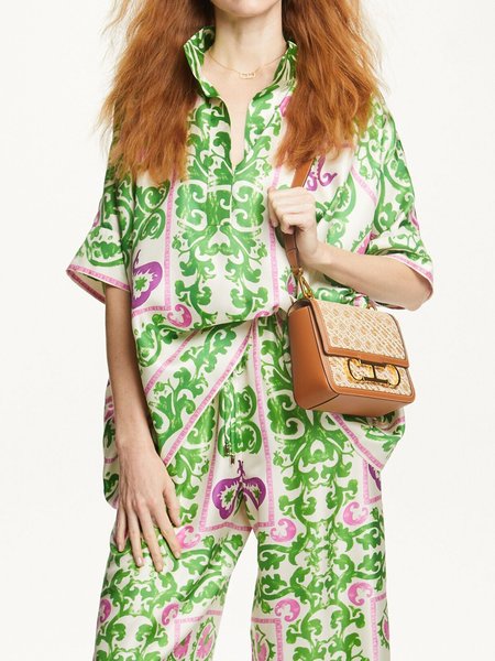 

Plants Vacation Shirt Collar Loose Blouse, As picture, Blouses and Shirts