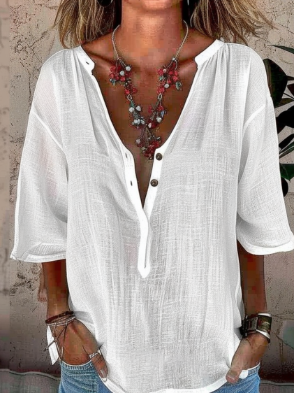 

Plain Linen Loose Ruffled Sleeves Shirt, White, Shirts & Blouses
