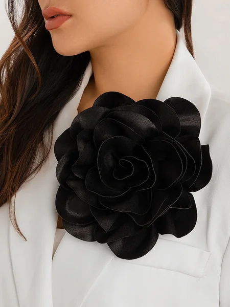 

1pc Satin Flower Brooch Suitable For Holiday Parties, Black, Jewelry