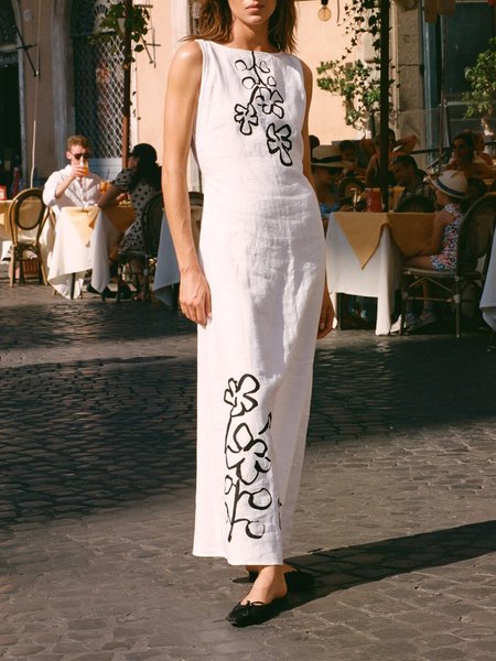 

Casual Regular Fit Crew Neck Floral Dress, As picture, Maxi Dresses