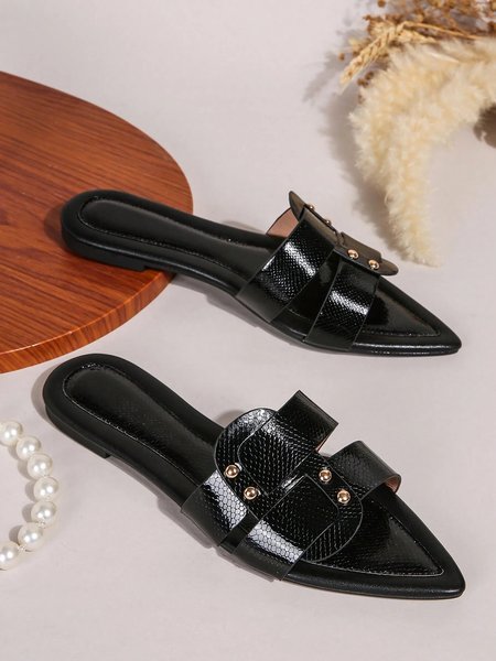 

Black-white Color Block Weave Rivet Embossed Slide Sandals, Slippers