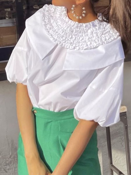 

Loose Plain Urban Crew Neck Shirt, White, Blouses and Shirts