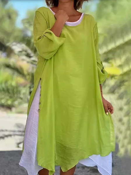 Women Plain Shirt Collar Short Sleeve Comfy Casual Short Dress, Green, Dresses
