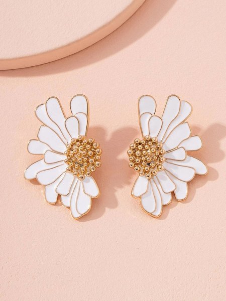 1pair Independence Day Flower Alloy Earrings, White, Earrings