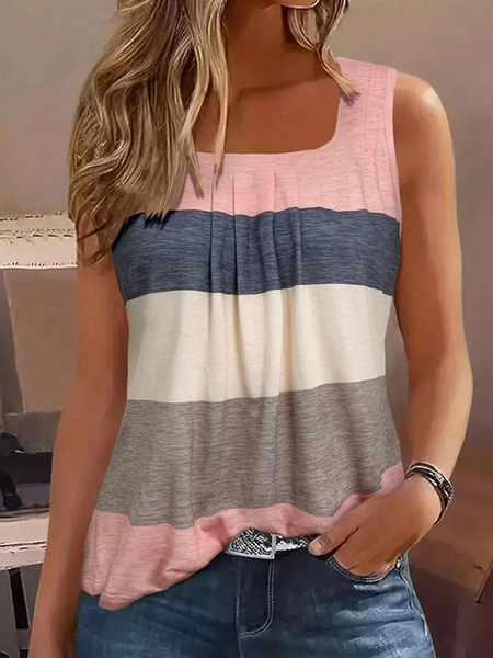 

Casual Square Neck Multicolor Block Tank Top, Tanks & Camis