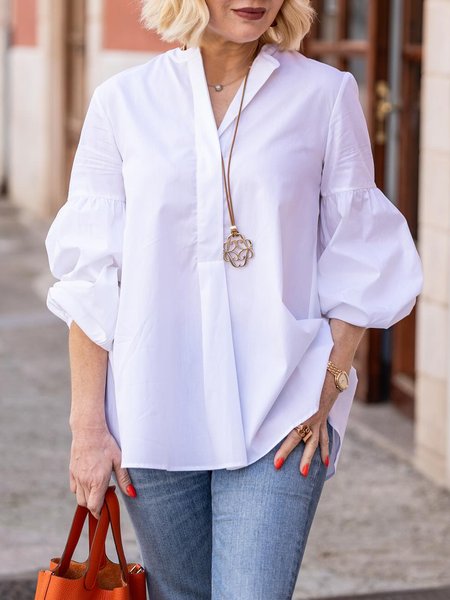 

Urban Daily Plain V Neck Blouse, White, Blouses and Shirts