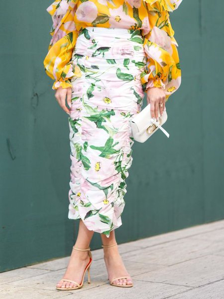 

Floral Elegant Regular Fit Long Skirt, White, Skirts