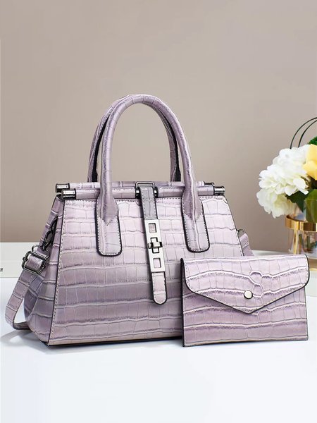 

2pcs/set Large Capacity Crocodile Embossed Tote Bag Commuting Crossbody Bag with Coin Purse, Gray purple, Bags