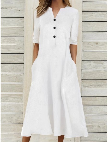 

Loose V Neck Casual Dress With No, White, Maxi Dresses
