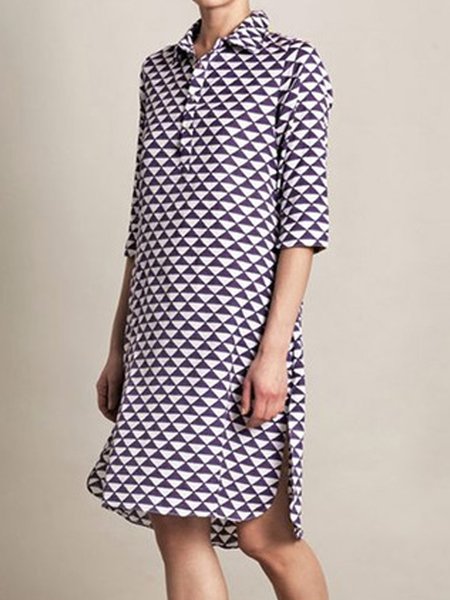 

Urban Shawl Collar Printing Regular Fit Dress, As picture, Midi Dresses