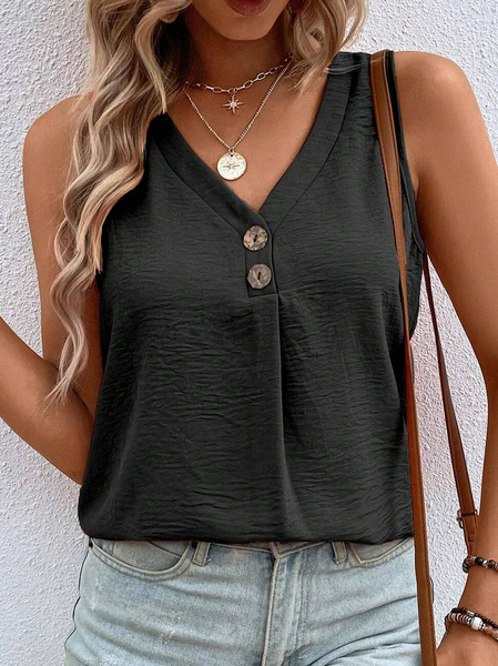 

Women's Sleeveless Tank Top Camisole Summer Plain Buckle V Neck Daily Going Out Casual Top White, Black, Tanks & Camis