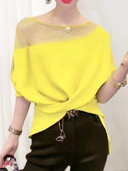

Plus Size Loose Casual Crew Neck Shirt, Yellow, Plus Tops