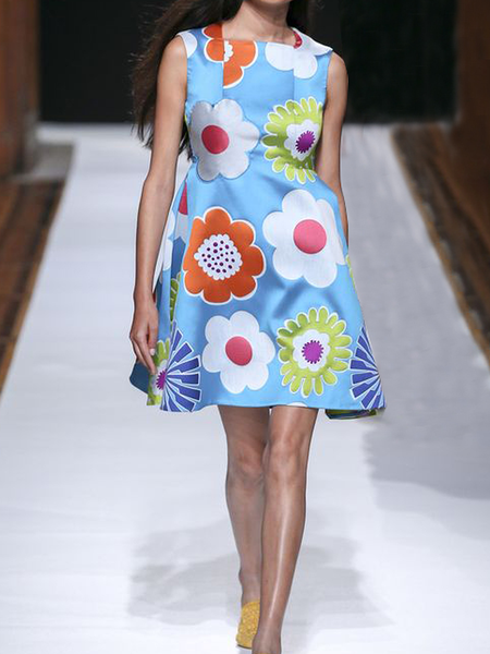 

Elegant Loose Square neck Short Sleeve Floral Short Dress, As picture, Mini Dresses