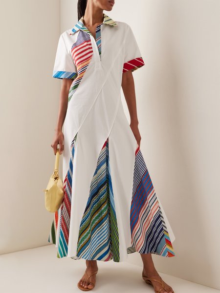 

Loose Urban Striped Shirt Collar Dress, As picture, Maxi Dresses