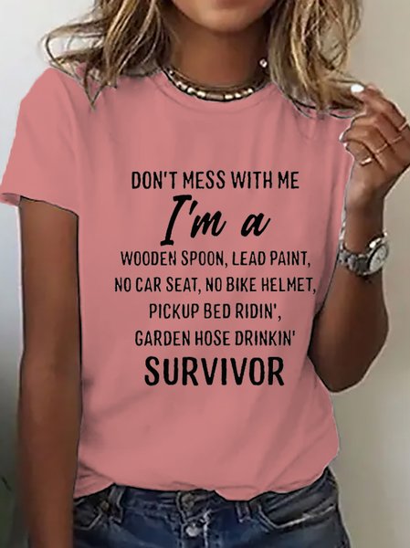 

Text Letters Cotton Loose Casual T-Shirt, Pink, T-shirts