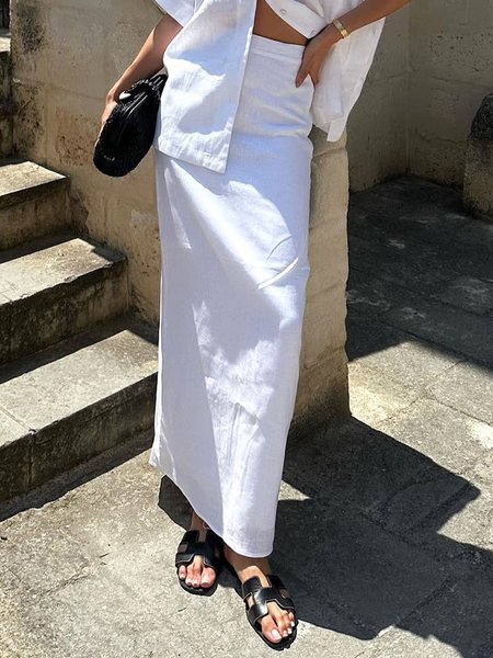 

Casual Daily Plain Regular Fit Skirt, White, Skirts