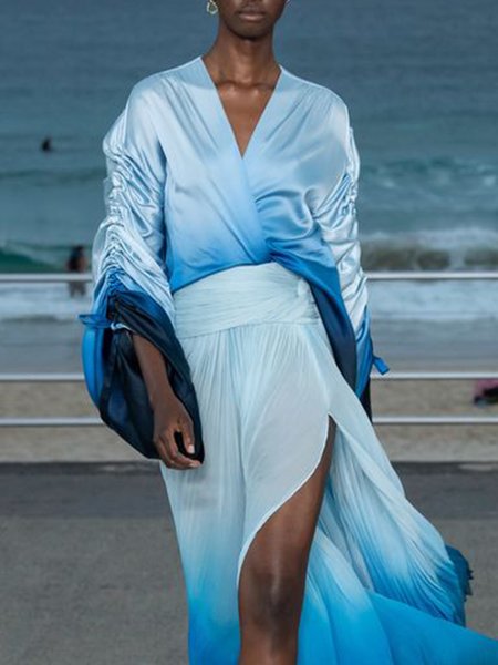 

Party Cross Neck Gradient Vacation Loose Blouse, As picture, Blouses and Shirts