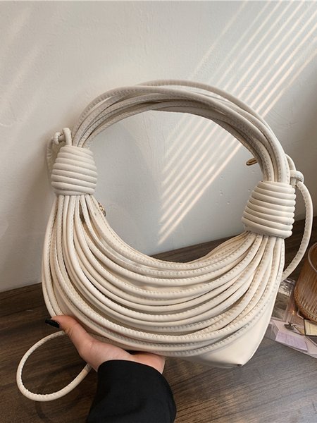 Fashionable Multi-Layered Rope Knot Shoulder Bag with Crossbody Strap, Off white, Bags