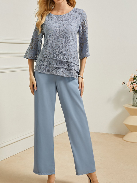 

Floral Lace Elegant Two-Piece Set, Blue, Suit Set