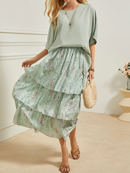 Folds Casual Knitted Two-Piece Set, Green, Suit Set