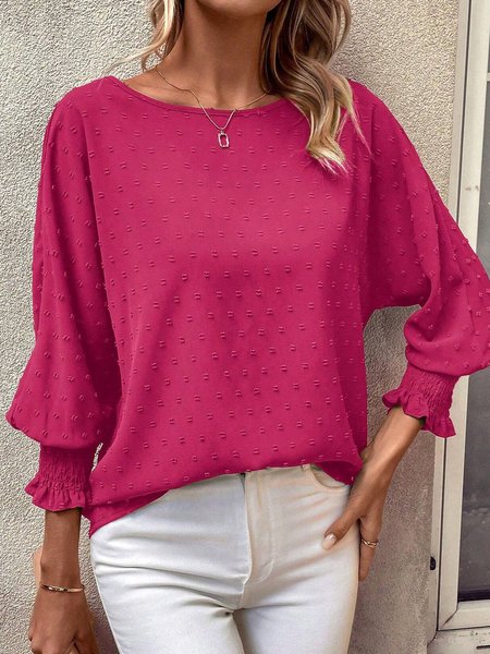 

Crew Neck Short Sleeve Plain Regular Loose Shirt For Women, Rose red, Blouses