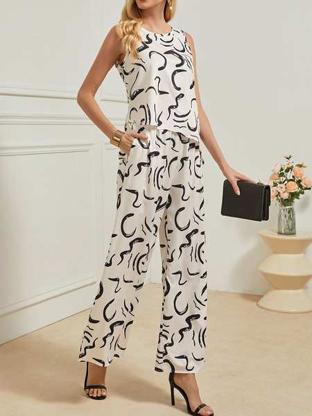 

Simple Abstract Graphic Two-Piece Set, Light gray, Suit Set