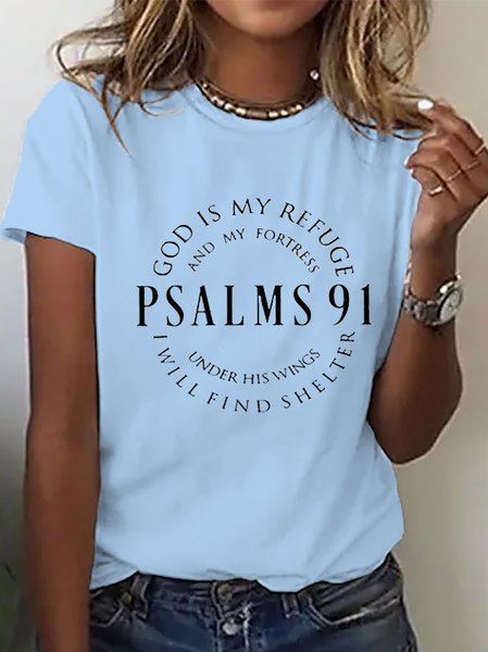 

Casual Crew Neck Loose Letter Pattern T-Shirt, Blue, T-shirts