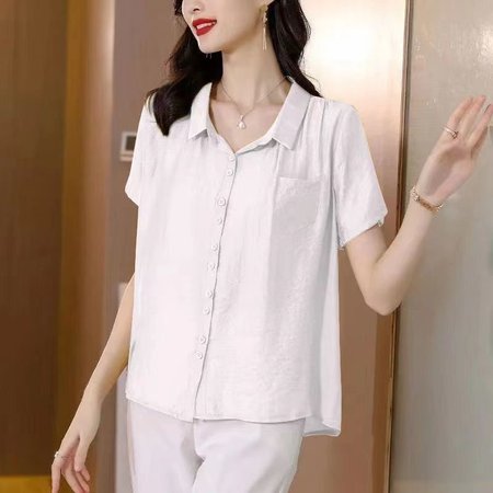 Cotton Shawl Collar Casual Blouse, White, Blouses & Shirts