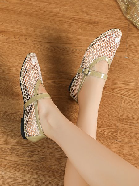 

Minimalist Breathable Mesh Mary Jane Shoes, Apricot, Flats