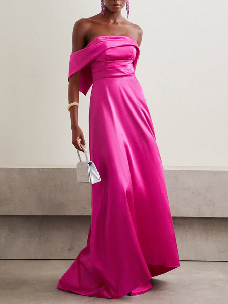 

Women Plain Boat Neck Sleeveless Comfy Vacation Maxi Dress, Rose red, Dresses