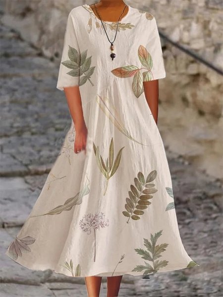

Crew Neck Plants Casual Dress With No, As picture, Maxi Dresses