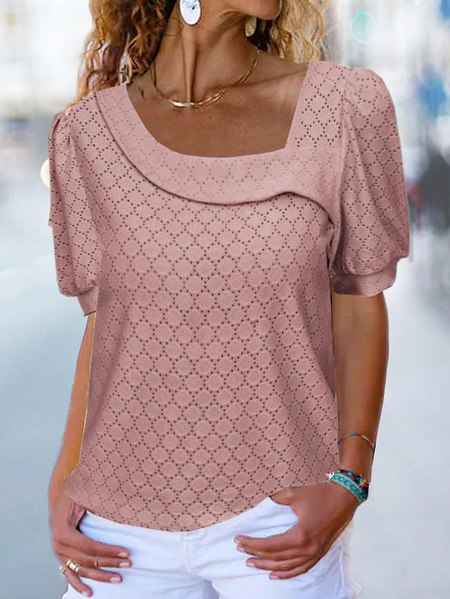 

Casual Plain Asymmetrical Short Sleeve T-shirt, Deep pink, T-shirts