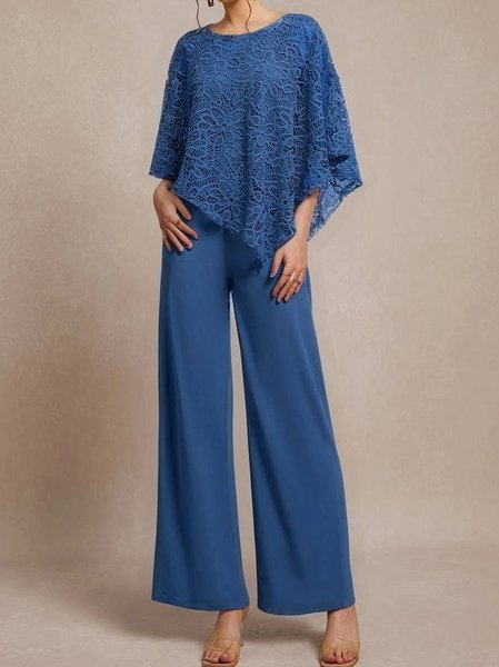 

Lace Asymistic Hem 3 PCS Tops with Pantsuits Mother of the Bride, Deep blue, Suit Set