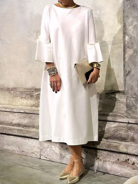 

Loose Urban Crew Neck Three Quarter Sleeve Three Quarter Sleeve Dress, White, Midi Dresses