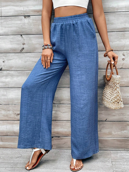 

Women's Elastic Waist Baggy Pants Blue Loose Pants With Pockets, Pants