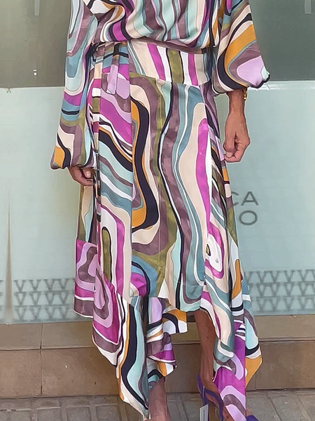 

Random Print Loose Vacation Maxi Skirt, As picture, Skirts