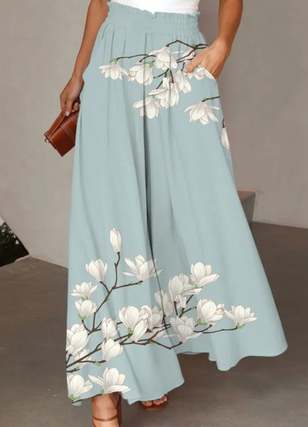 

Loose Floral Casual Pants, Green, Pants