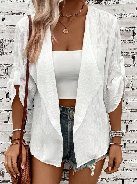 

Women's Plain Regular Loose Kimono, White, Cardigans