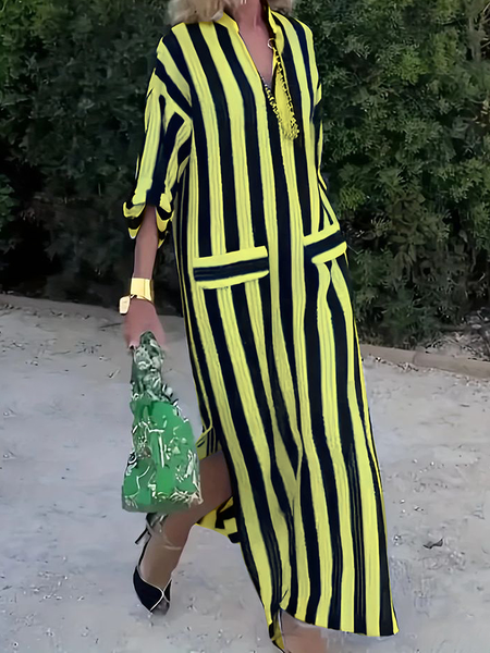 

Loose Stand Collar Casual Three Quarter Sleeve Maxi Dress, As picture, Maxi Dresses
